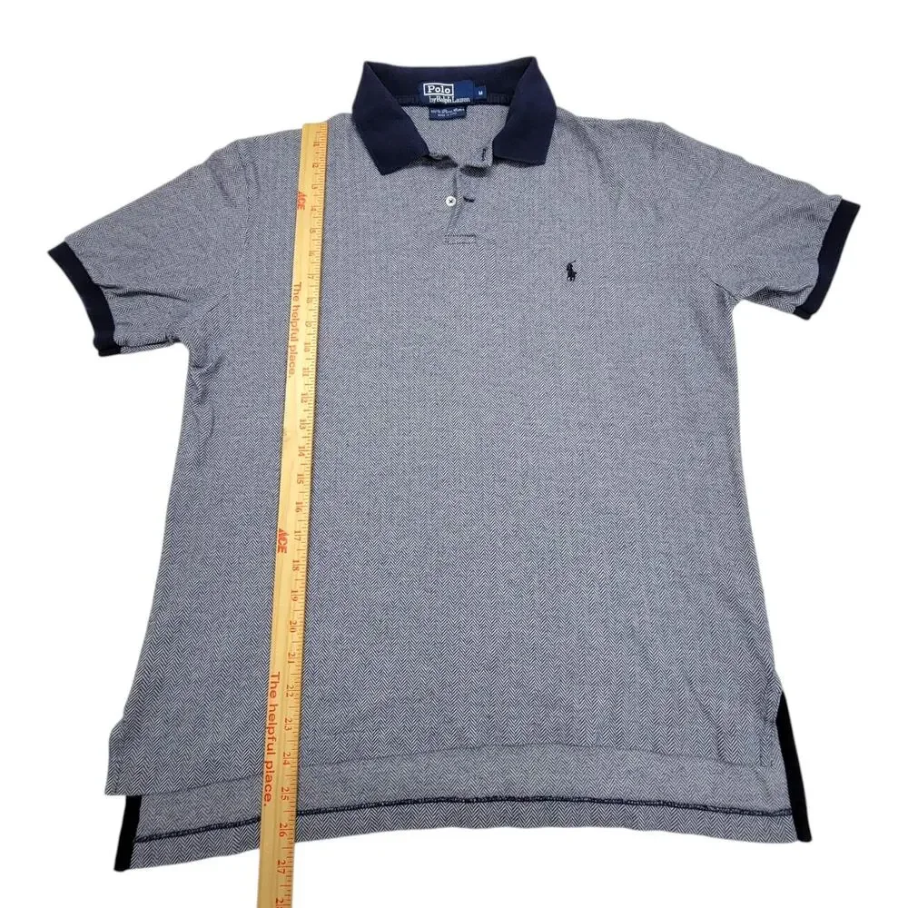 Polo Ralph Lauren Mens Medium Blue Herringbone Pima Cotton Short Sleeve Polo